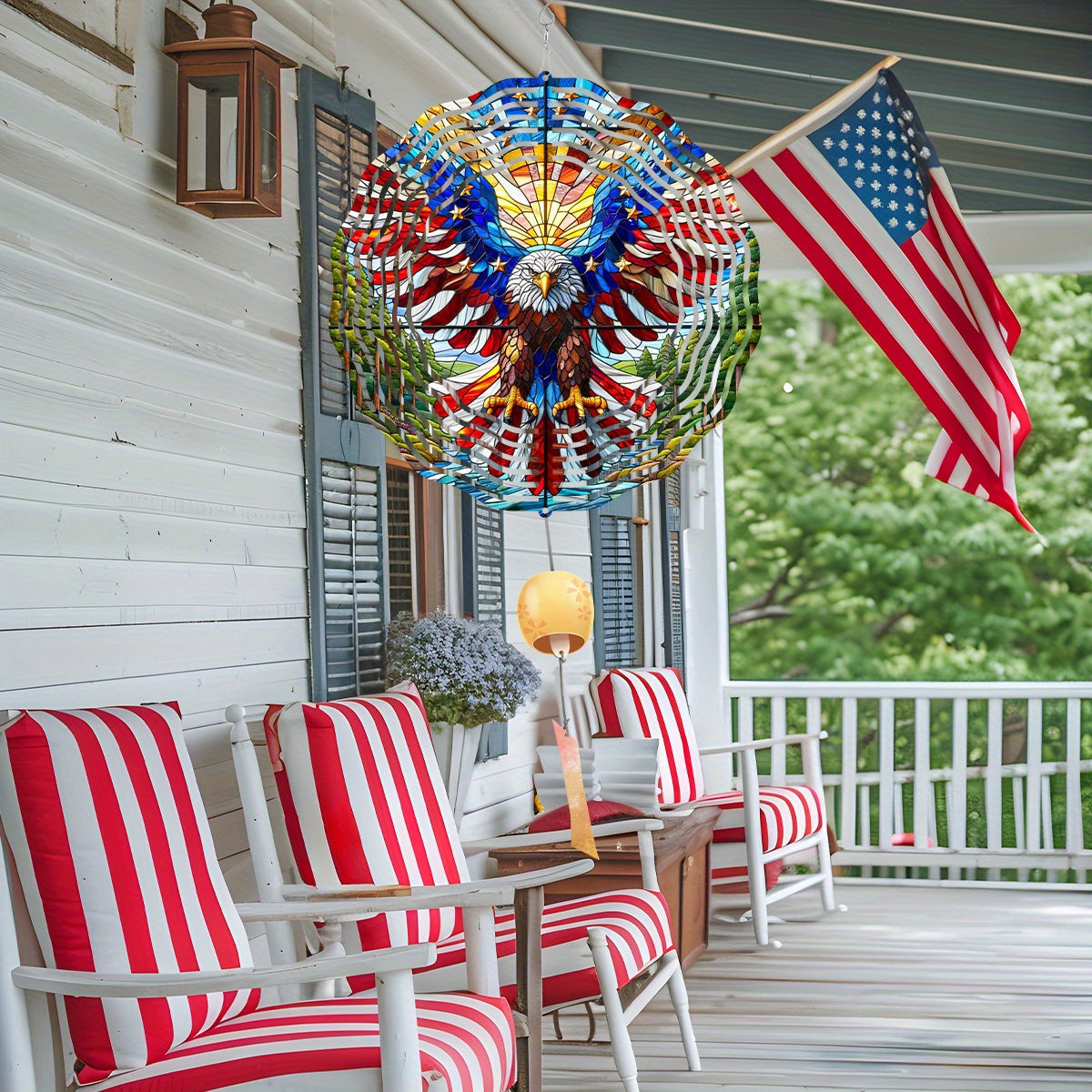 Patriotic Eagle Wind Spinner – 3D Metal Hanging Kinetic Garden Decoration for Independence Day Outdoor Décor