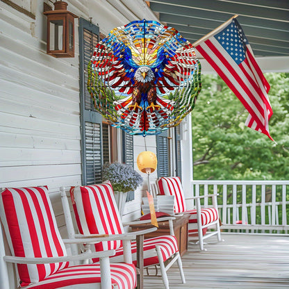 Patriotic Eagle Wind Spinner – 3D Metal Hanging Kinetic Garden Decoration for Independence Day Outdoor Décor