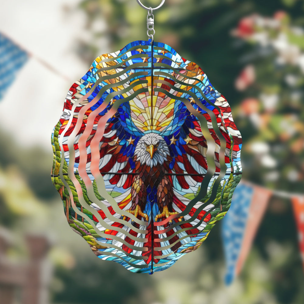 Patriotic Eagle Wind Spinner – 3D Metal Hanging Kinetic Garden Decoration for Independence Day Outdoor Décor