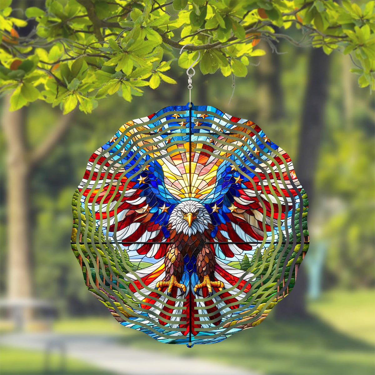 Patriotic Eagle Wind Spinner – 3D Metal Hanging Kinetic Garden Decoration for Independence Day Outdoor Décor