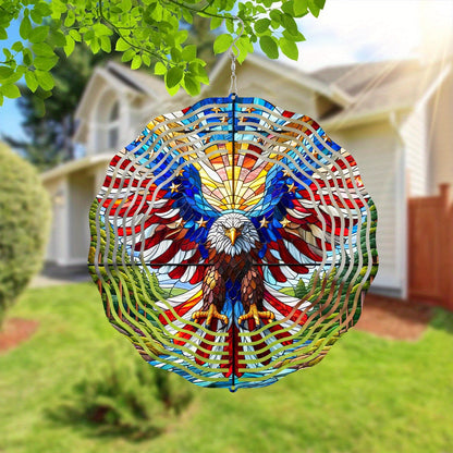 Patriotic Eagle Wind Spinner – 3D Metal Hanging Kinetic Garden Decoration for Independence Day Outdoor Décor
