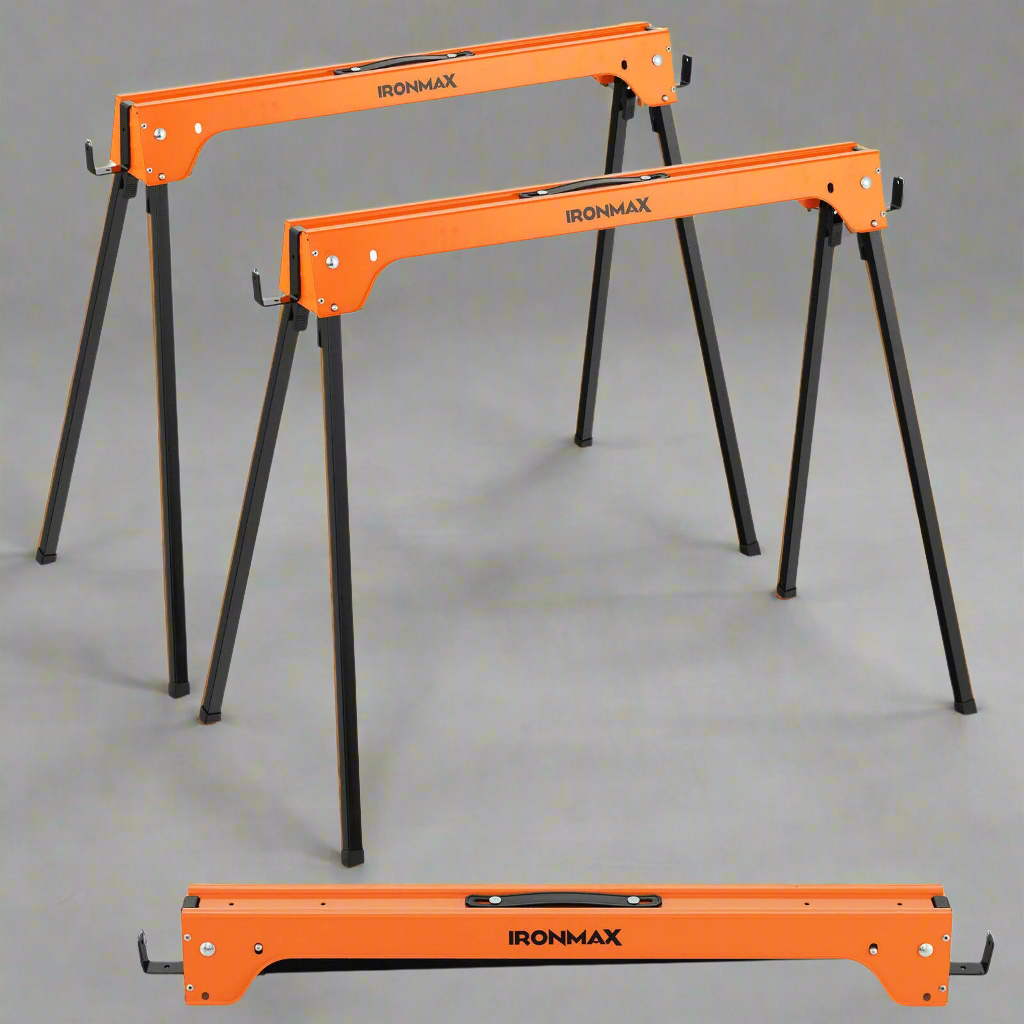 Heavy-Duty Folding Sawhorses - Portable 2-Pack Support Stands for Workshop Construction or Garage Use