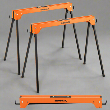 Heavy-Duty Folding Sawhorses - Portable 2-Pack Support Stands for Workshop Construction or Garage Use