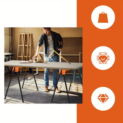 Heavy-Duty Folding Sawhorses - Portable 2-Pack Support Stands for Workshop Construction or Garage Use