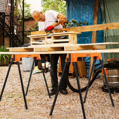 Heavy-Duty Folding Sawhorses - Portable 2-Pack Support Stands for Workshop Construction or Garage Use