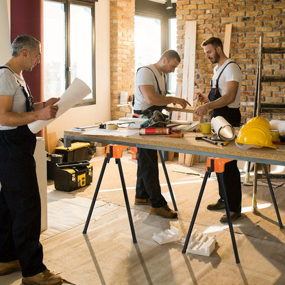 Heavy-Duty Folding Sawhorses - Portable 2-Pack Support Stands for Workshop Construction or Garage Use