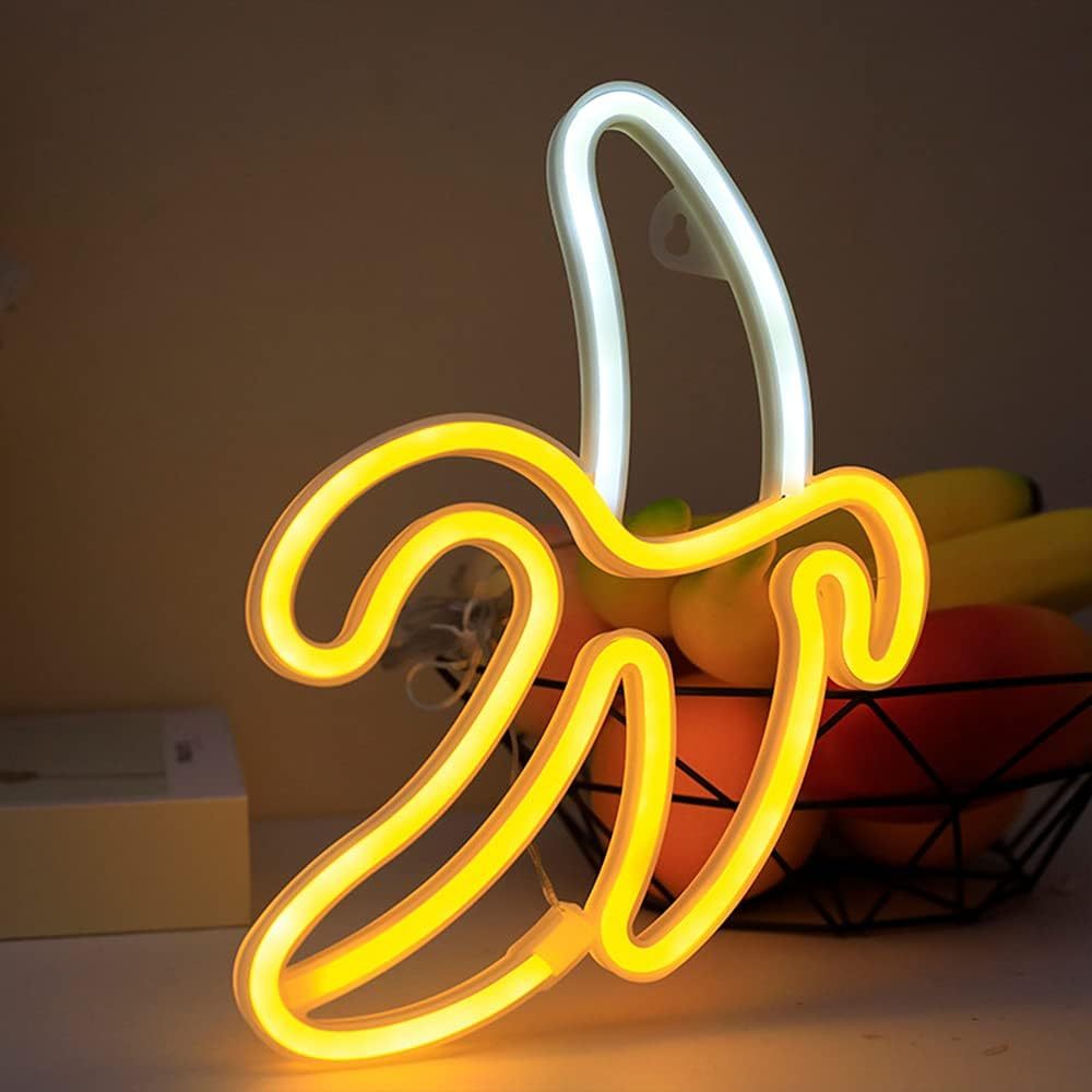 Banana Neon Wall Sign – Quirky LED Light Art for Bedrooms, Home Parties, Gaming Room, USB or Battery Powered