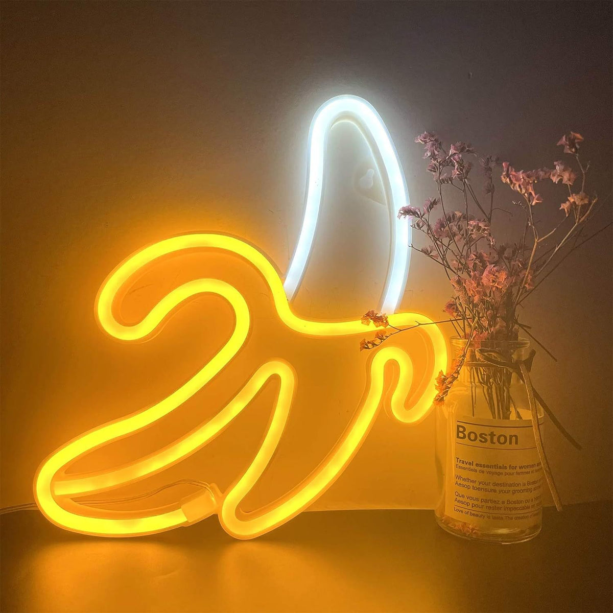Banana Neon Wall Sign – Quirky LED Light Art for Bedrooms, Home Parties, Gaming Room, USB or Battery Powered