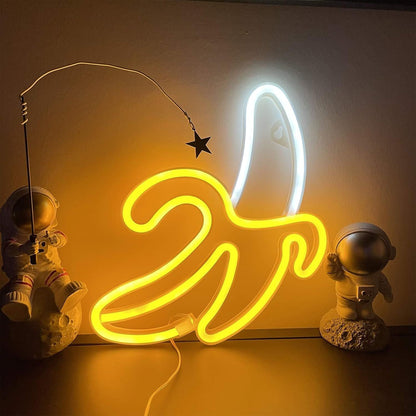 Banana Neon Wall Sign – Quirky LED Light Art for Bedrooms, Home Parties, Gaming Room, USB or Battery Powered