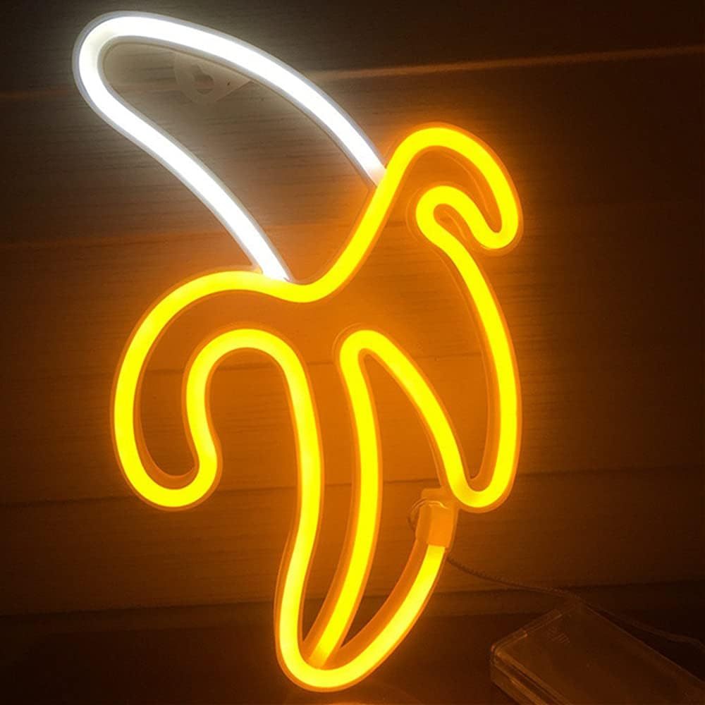 Banana Neon Wall Sign – Quirky LED Light Art for Bedrooms, Home Parties, Gaming Room, USB or Battery Powered