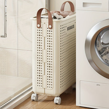 Foldable Laundry Basket with Wheels – Large PU Leather Hamper for Bathroom & Balcony Storage, Hand-Washable and Space-Saving Design