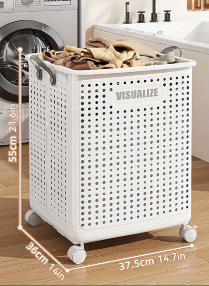 Foldable Laundry Basket with Wheels – Large PU Leather Hamper for Bathroom & Balcony Storage, Hand-Washable and Space-Saving Design