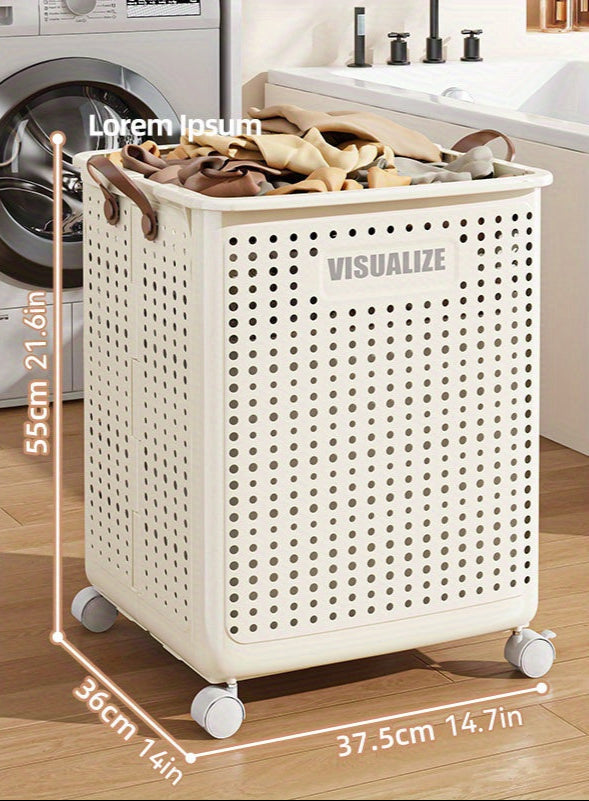 Foldable Laundry Basket with Wheels – Large PU Leather Hamper for Bathroom & Balcony Storage, Hand-Washable and Space-Saving Design