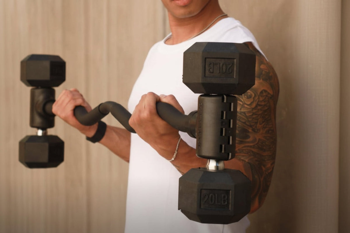 Hyperbell Dumbbell Converter – Adjustable Home Fitness Attachment Transforming Dumbbells into Barbell or Kettlebell up to 90.72KG