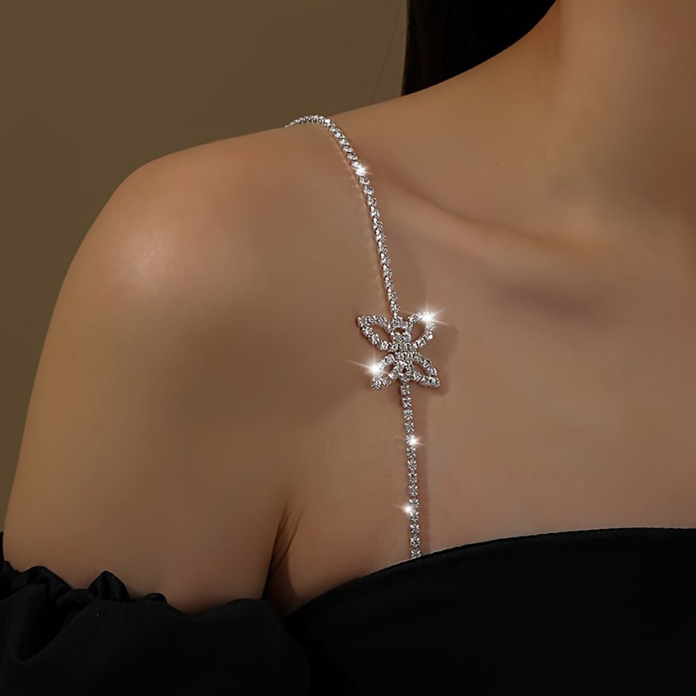 Adjustable Rhinestone Butterfly Body Chain- Sparkling Off-Shoulder Jewelry Piece That Adds Glam to Any Outfit Instantly