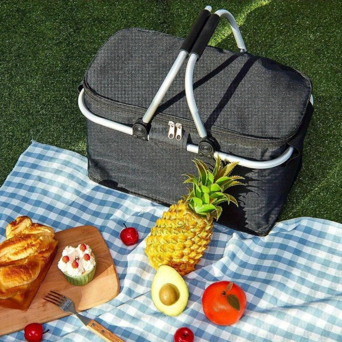 Collapsible Insulated Picnic Basket Cooler – 30L Aluminum Handle Food Storage Bag with Thermal Heat & Cold Retention for Grocery, Delivery or Outdoor Travel