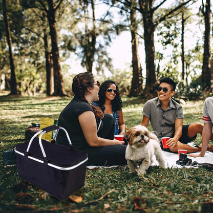 Collapsible Insulated Picnic Basket Cooler – 30L Aluminum Handle Food Storage Bag with Thermal Heat & Cold Retention for Grocery, Delivery or Outdoor Travel