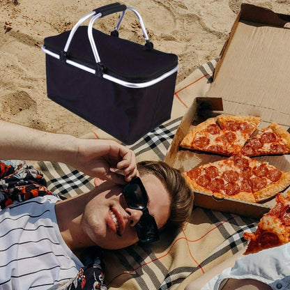 Collapsible Insulated Picnic Basket Cooler – 30L Aluminum Handle Food Storage Bag with Thermal Heat & Cold Retention for Grocery, Delivery or Outdoor Travel