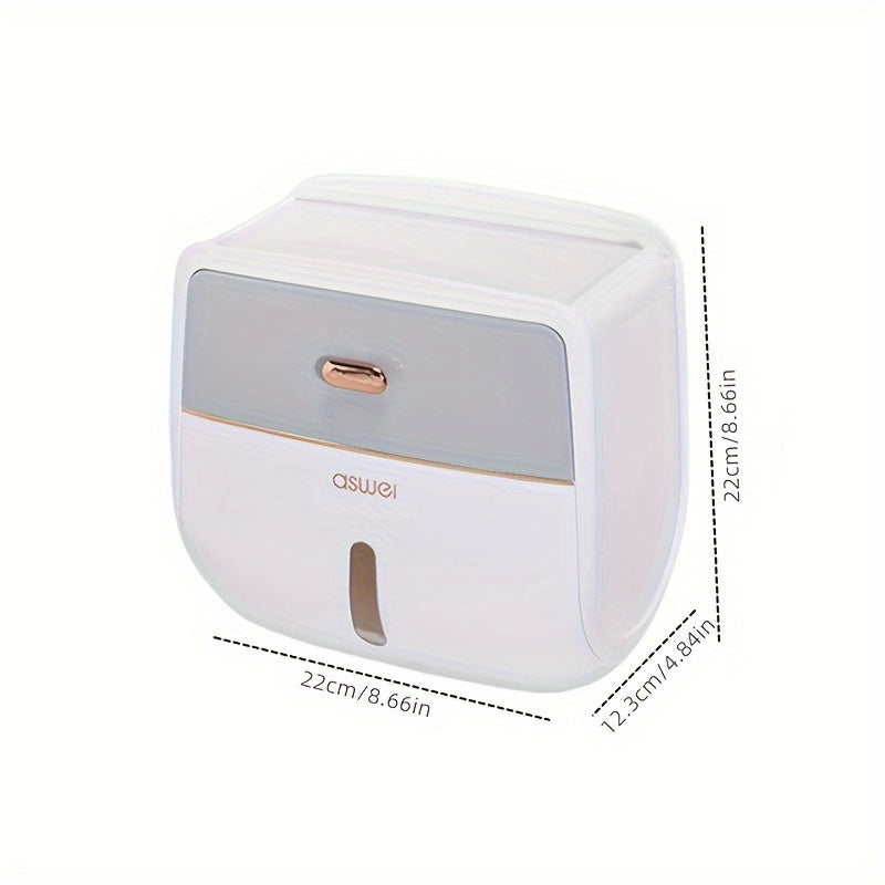 Double Wall-Mounted Waterproof Toilet Paper Roll Holder – Large Capacity Tissue Box with Mobile Phone Shelf, Strong Adhesive, Modern Bathroom Accessory for Smart Organization