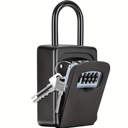 Wall-Mounted Key Lock Box – Resettable 4-Digit Combination Code, Durable Weatherproof Alloy, Secure Indoor Outdoor Key Storage, Sleek Black Design, Ideal for Home, Garage, or Store Security