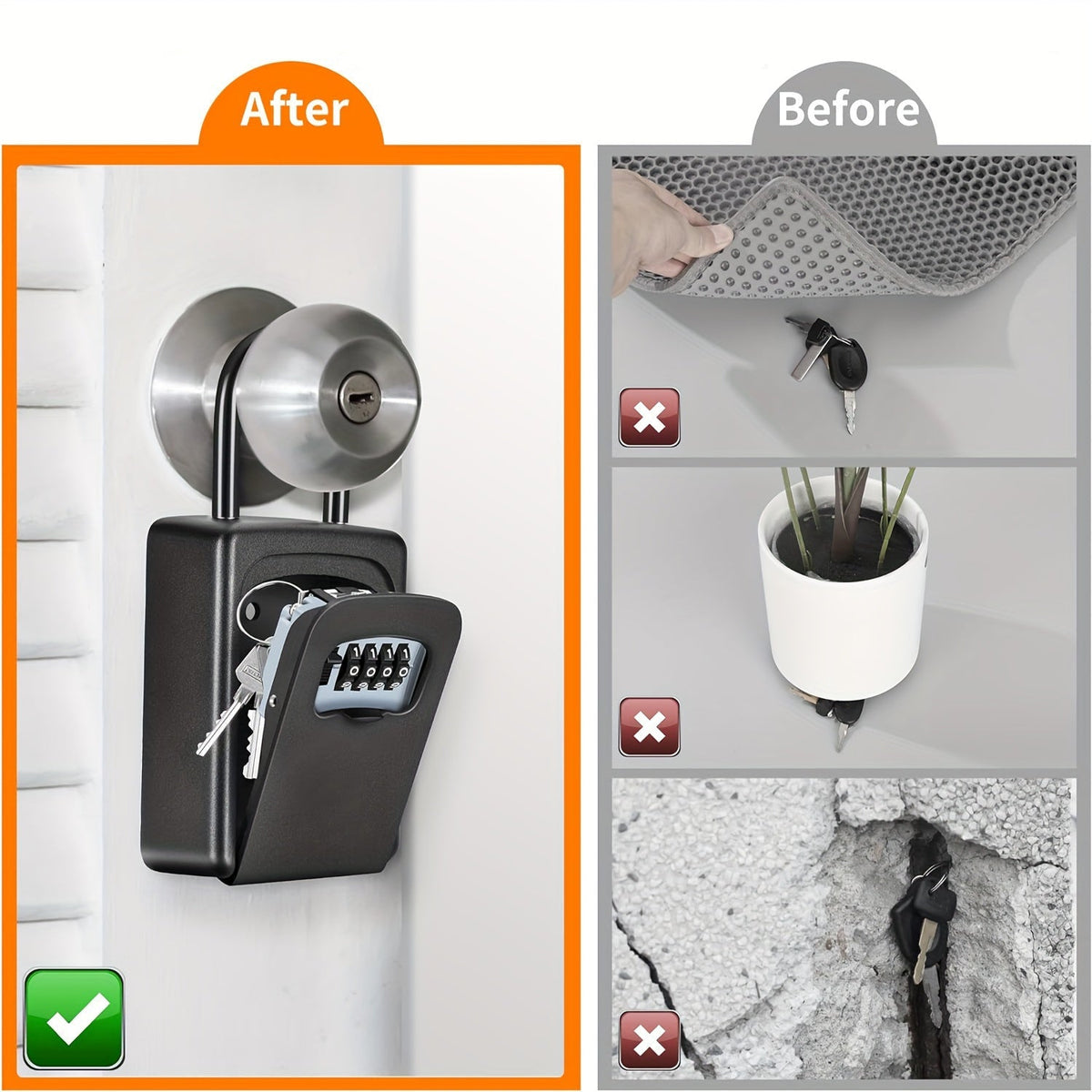 Wall-Mounted Key Lock Box – Resettable 4-Digit Combination Code, Durable Weatherproof Alloy, Secure Indoor Outdoor Key Storage, Sleek Black Design, Ideal for Home, Garage, or Store Security