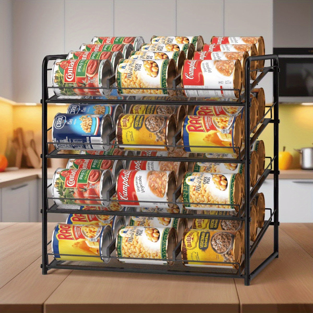 Adjustable Large Metal Can Rack Organizer – Multi-Tier Pantry Shelf for 84 Cans, Space-Saving Kitchen Cabinet Storage with Custom Dividers
