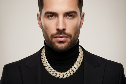 18K Gold Plated Cuban Chain Necklace – Copper Inlay 5A Zircon Hip Hop Jewelry for Rap Style and Statement Fashion