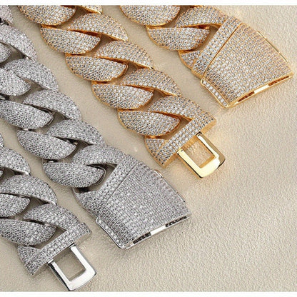 18K Gold Plated Cuban Chain Necklace – Copper Inlay 5A Zircon Hip Hop Jewelry for Rap Style and Statement Fashion