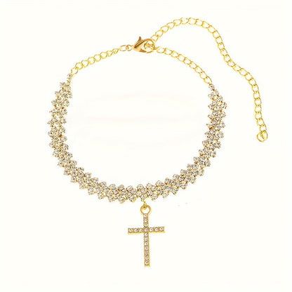 Golden Glitter Cross Anklet Set – Delicate Women’s Summer Beach Anklets with Adjustable Fit for Sexy Elegant Jewelry Styling