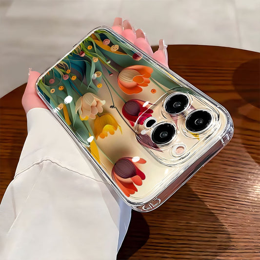 Artistic Floral Transparent iPhone Case – 3D Elegant Flower Design with Shock Protection for iPhone