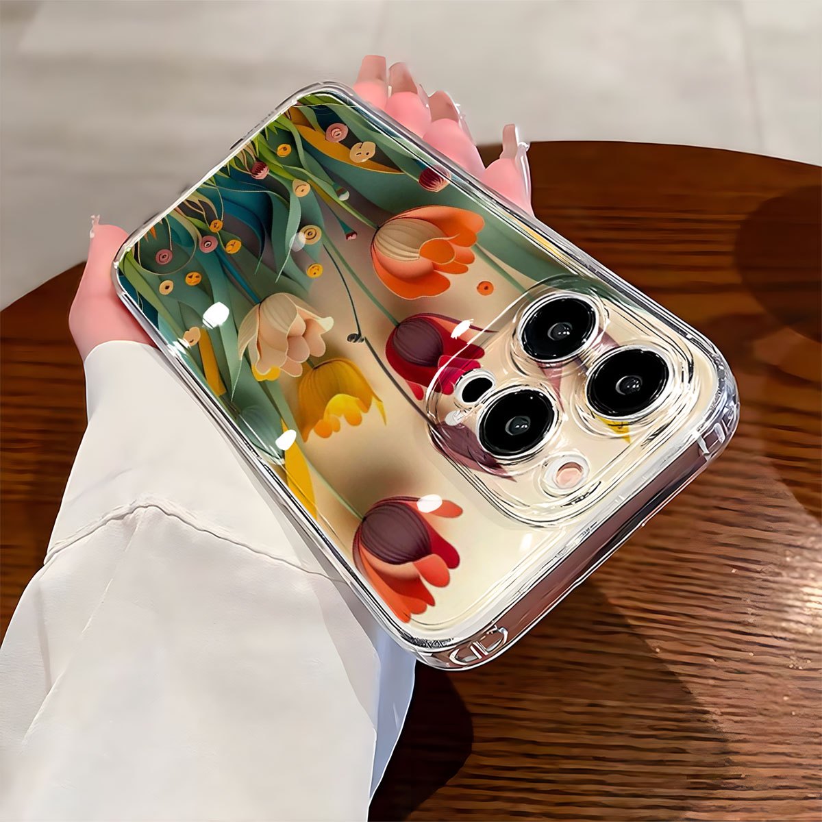 Artistic Floral Transparent iPhone Case – 3D  Elegant Flower Design with Shock Protection for iPhone