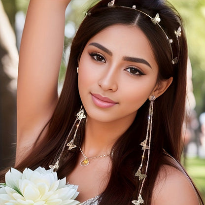 Faux Pearl Butterfly Tassel Headband – Elegant Non-Slip Alloy Hair Accessory for Women with Long Decorative Tassels