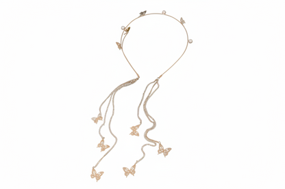 Faux Pearl Butterfly Tassel Headband – Elegant Non-Slip Alloy Hair Accessory for Women with Long Decorative Tassels