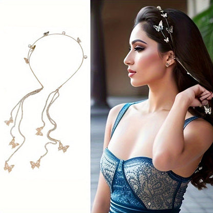 Faux Pearl Butterfly Tassel Headband – Elegant Non-Slip Alloy Hair Accessory for Women with Long Decorative Tassels