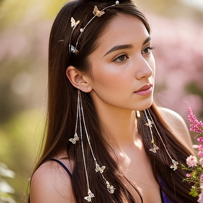 Faux Pearl Butterfly Tassel Headband – Elegant Non-Slip Alloy Hair Accessory for Women with Long Decorative Tassels