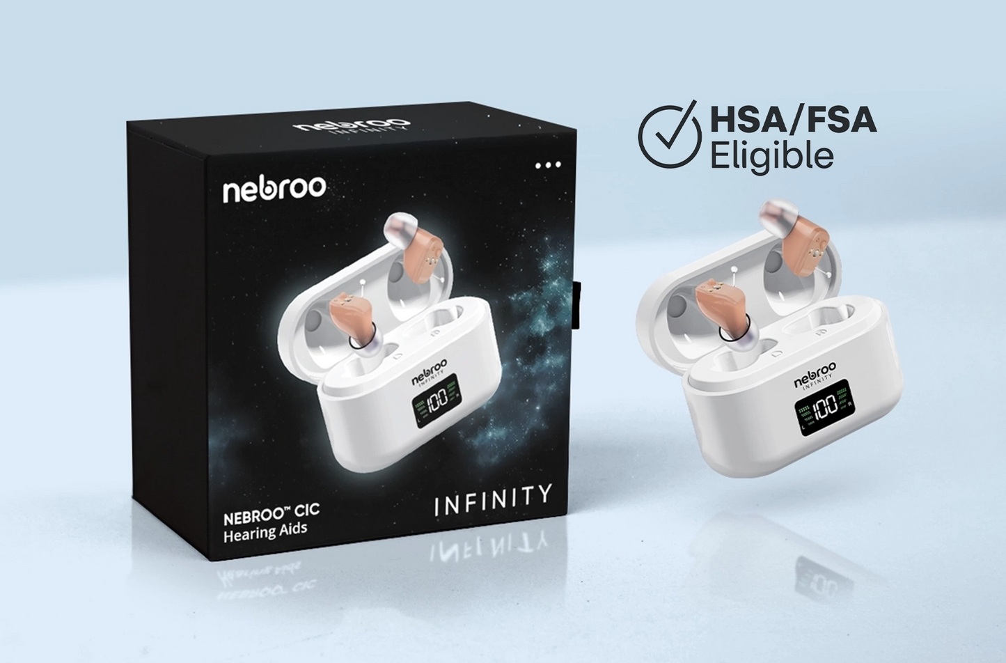 Nebroo Infinity Hearing Aid & Amplifier | 4-in-1 Environment Settings | 19 Hour Battery Life