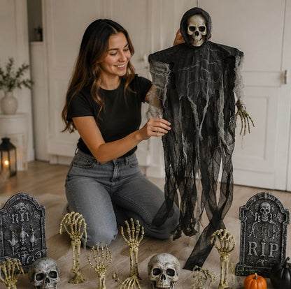 Halloween Skeleton Hand Props – Realistic Plastic Human Bone Decorations for Garden, Patio, Outdoor Lawn, and Haunted Party Displays