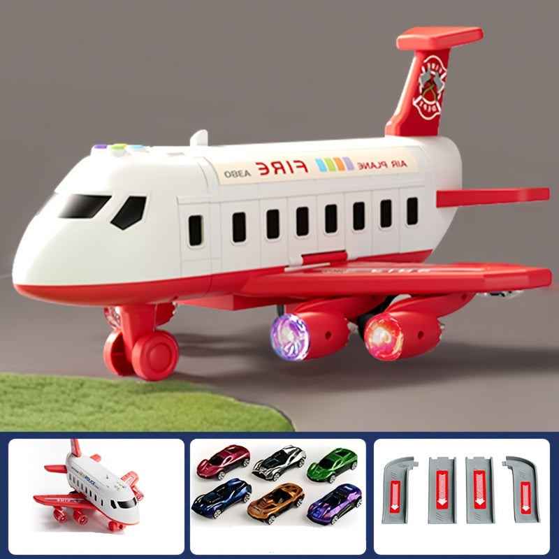 Large 42-Inch Airplane Toy Playset – Includes 6 Vehicle Toys, 4 Tracks, Lights & Sounds for Kids’ Birthday and Christmas Fun
