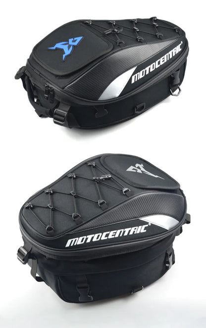 Motocentric Waterproof Tail Bag – High-Capacity Multipurpose Motorcycle Rear Seat Storage & Rider Backpack with Durable Material & Secure Design