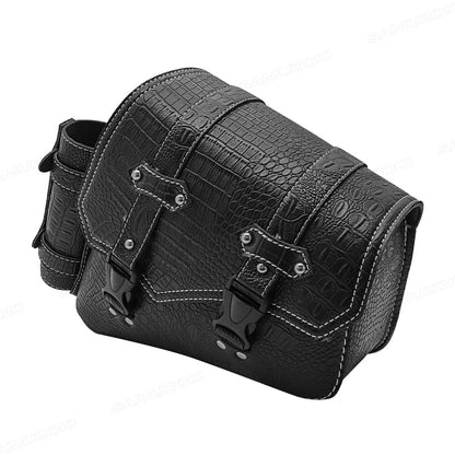 Universal Crocodile Pattern Motorcycle Saddle Bag – Black Plastic Buckle Pouch for Left/Right Side Storage & Tool Organizer on Rides