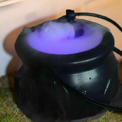Witch Cauldron Fog Machine – Halloween Mist Maker Fogger, 12 Color-Changing LED Water Fountain Prop for DIY Haunted House & Party