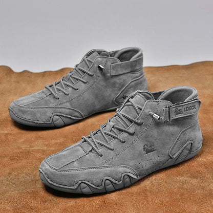 Men’s Casual Luxury Suede Leather Walking Boots – High-Top Roman-Style Sneakers for Motorcycle, Outdoor Fashion & Durable Comfort