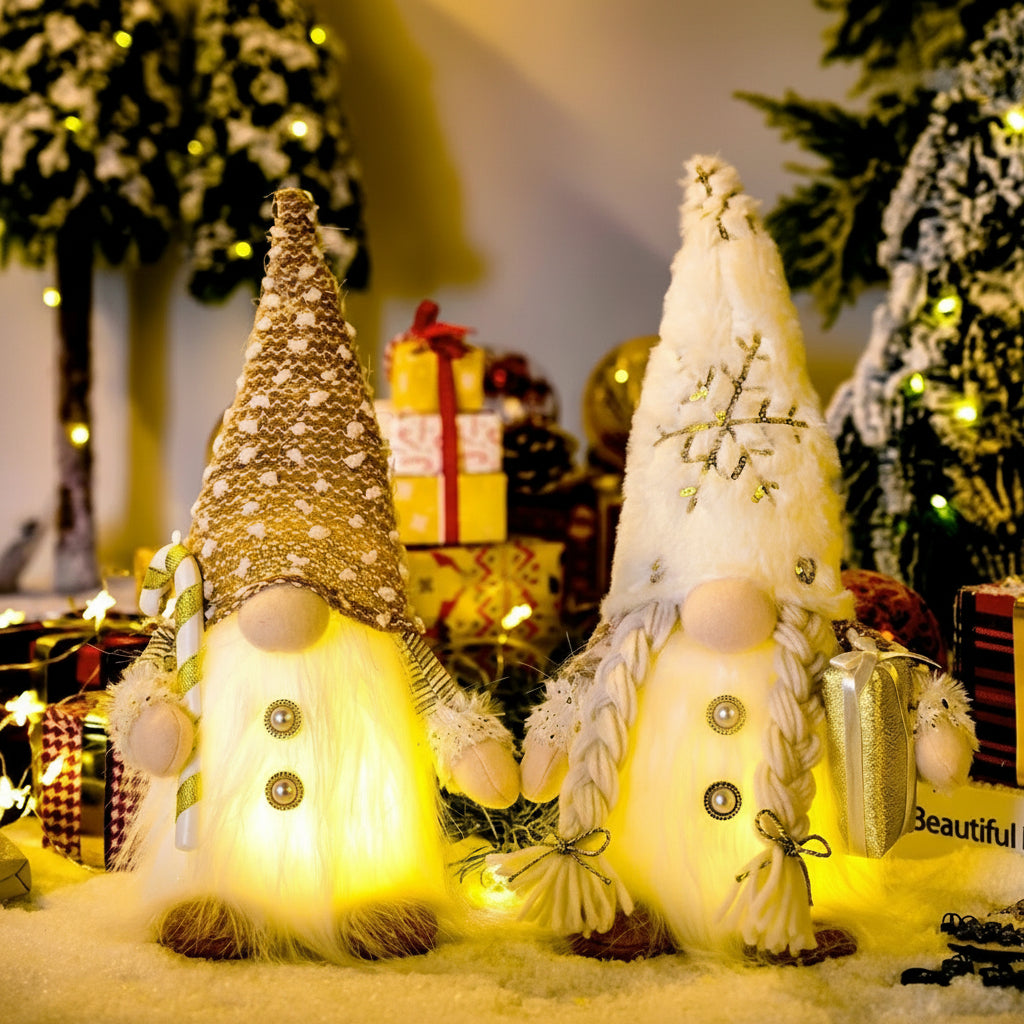 LED Gnome Couple Night Light – Christmas Sledge Elf Decoration for 2025 Gifts, New Year Displays & Valentine’s Surprises