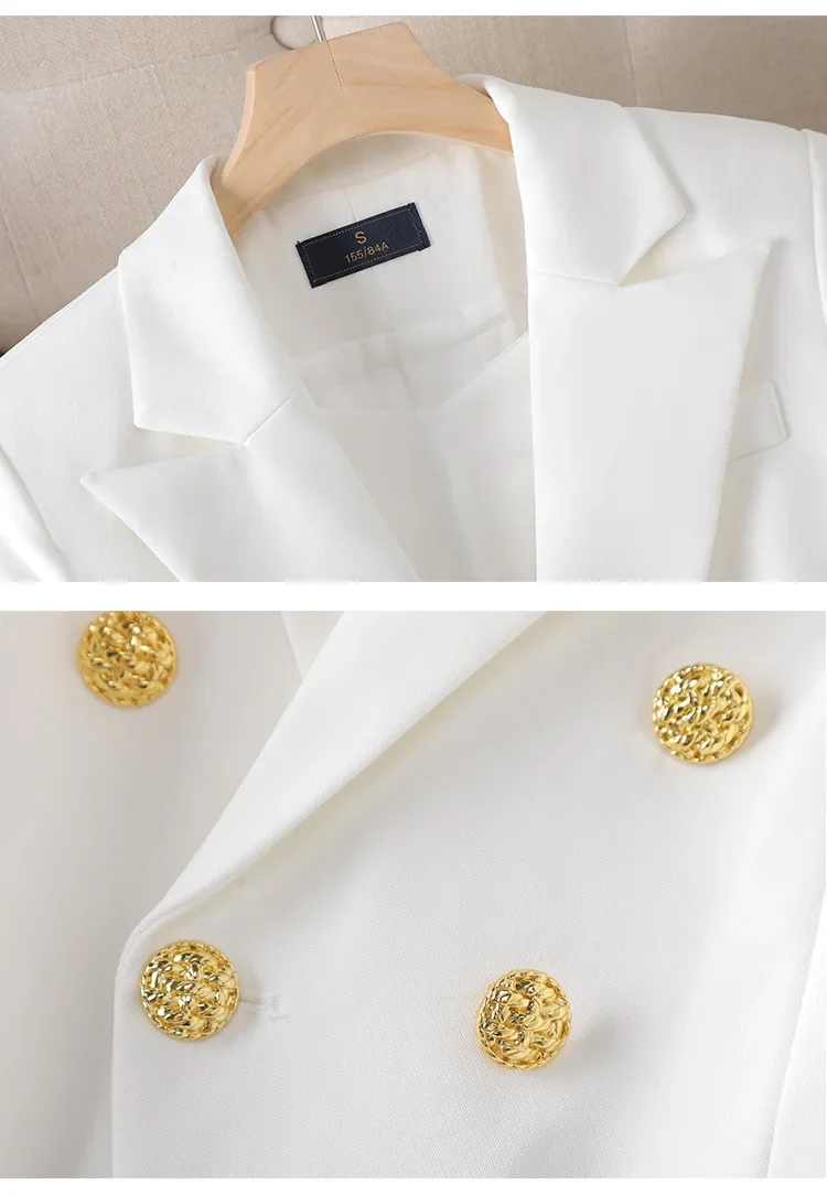 Women's Pant Suit – Double Breasted Business Blazer Set, Gold Buttons – Blazer, Pants or Skirt