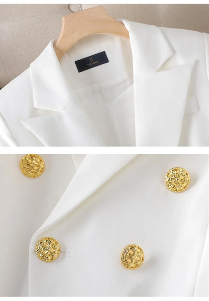 Women's Pant Suit – Double Breasted Business Blazer Set, Gold Buttons – Blazer, Pants or Skirt