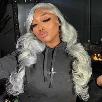 Silver Grey Lace Front Wig – 13 x 6 Pre-Plucked Human Hair Straight & Body Wave Blonde Wig for Women, Natural & Stylish Look