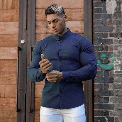 Men’s Super Slim Fit Plain Shirt – Long Sleeve Casual Button-Up for Business, Social Events, and Daily Sophisticated Style