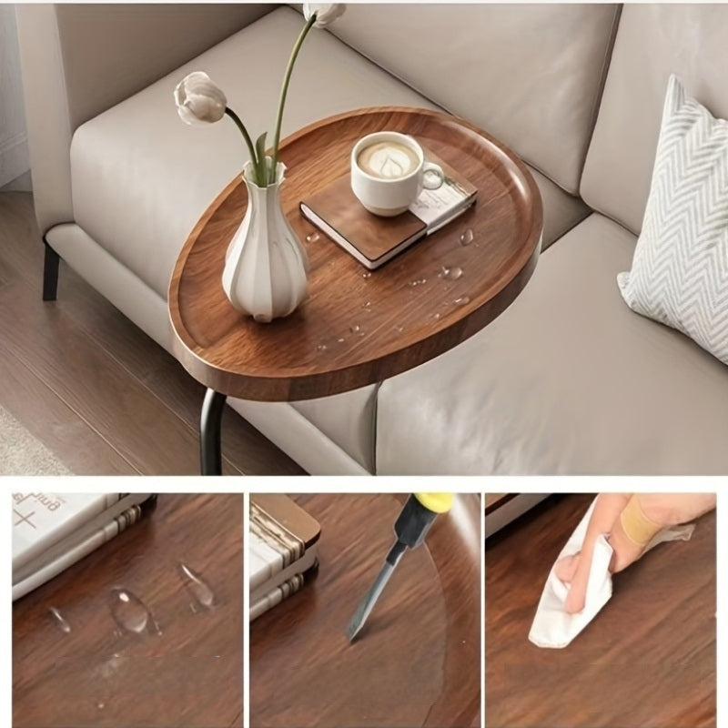 C-Shaped End Table – 23-Inch Golden Small Metal Frame Side Table with TV Tray for Sofa, Bed, and Living Room