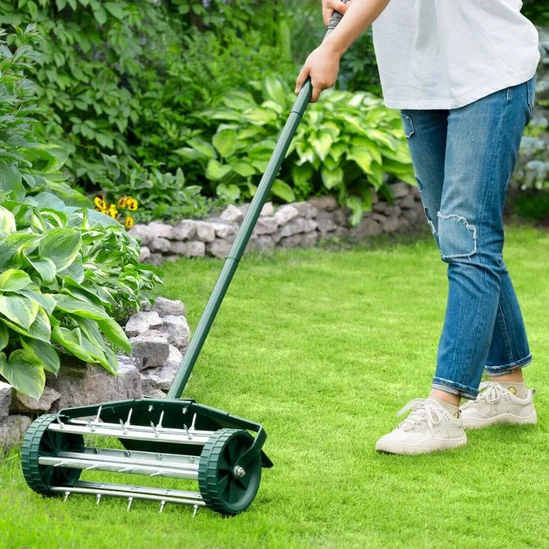 Lawn Aerator - Portable Rolling Grass Spike Roller Adjustable Handle 18″