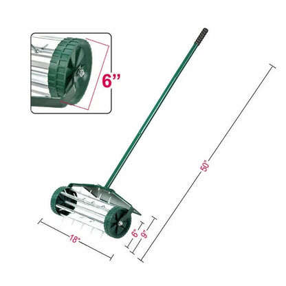 Lawn Aerator - Portable Rolling Grass Spike Roller Adjustable Handle 18″